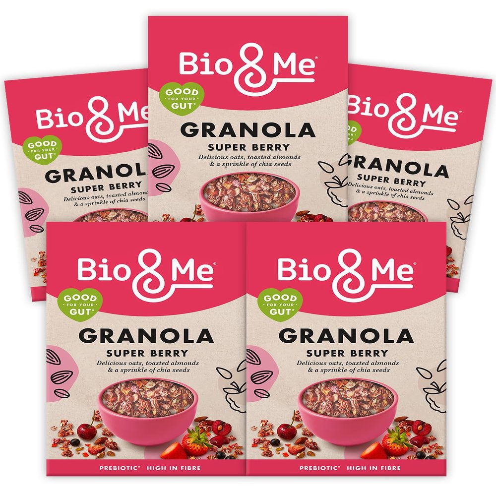 Bio&Me Super Berry Granola 5-Pack (5 x 360g) Vegan, High Fibre, No Added Sugar, Gut-Loving Breakfast Cereal