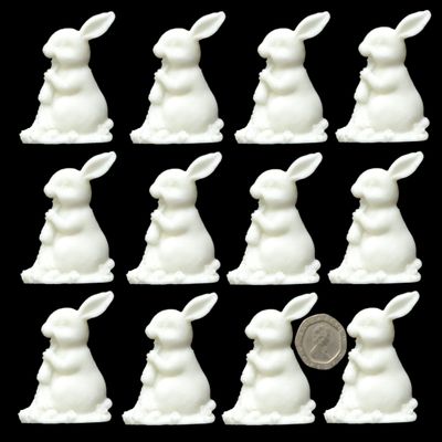 12 x edible 3D Bunny Rabbits, 20 colours, toppers, decorations cake (White)