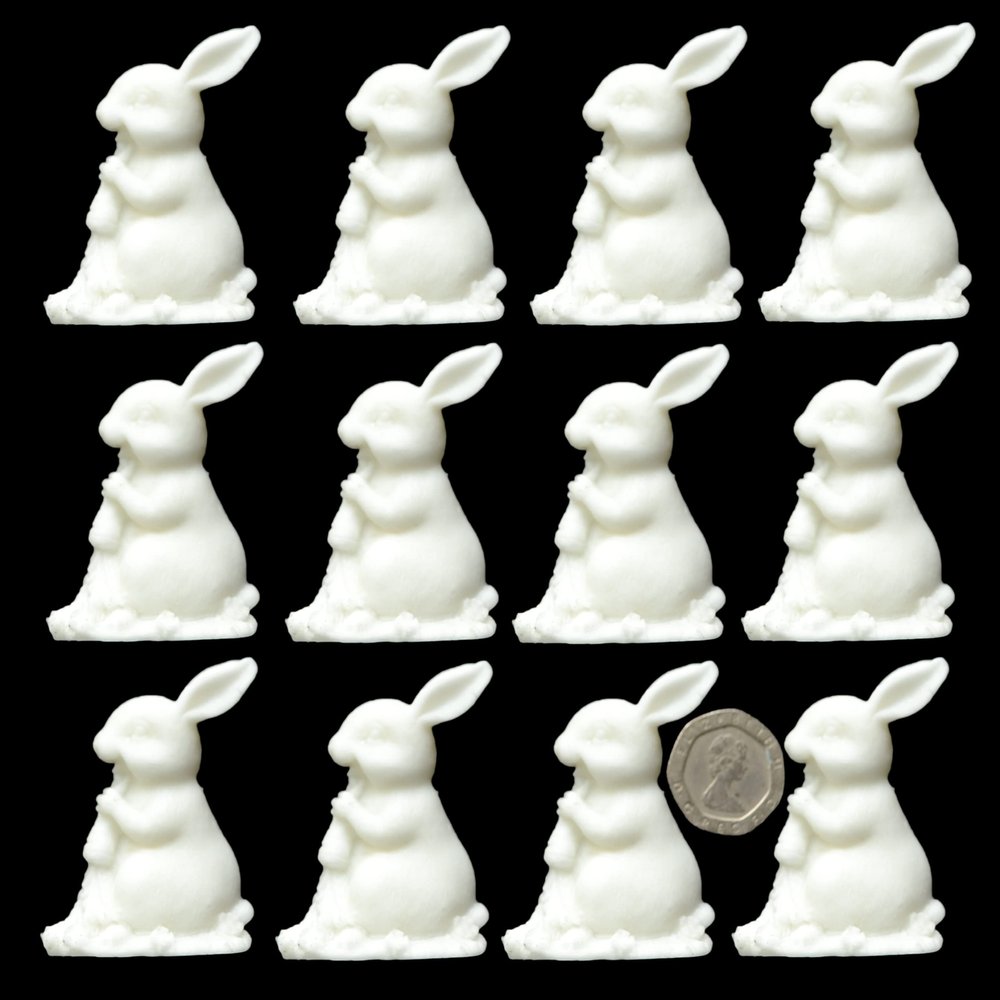 12 x edible 3D Bunny Rabbits, 20 colours, toppers, decorations cake (White)