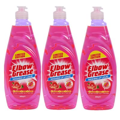 3 x 600ml Elbow Grease Washing Up Liquid Pink Blush Limited Edition