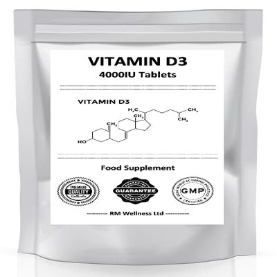Vitamin D 4000 iu - Vitamin D3 - Easy Swallow - 400 Concentrated Vegetarian Tablets - Cholecalciferol VIT D3 - UK Made Supplement - Letterbox Friendly