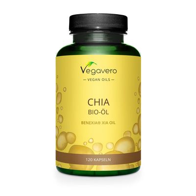 Vegavero Organic Chia Seed Oil | Vegan Omega 3 6 9 Capsules | Benexia from Chile, Cold-Pressed | High Dose Alpha-Linolenic Acid | NO Additives, Lab-Tested