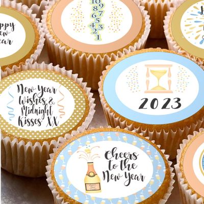 24 edible PRE CUT New Year Blue kids childrens party decoration cupcake toppers on wafer rice paper
