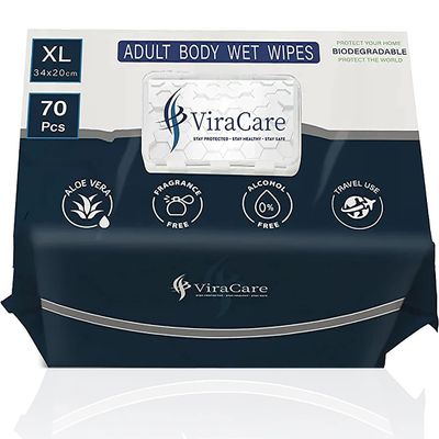 70 x Wet Wipes for Adults | Intimate Wipes with Aloe Vera | Biodegradable | Body Wipe for Adults No Shower | Shower Wipe | Extra Large | Size 34 x 20 cm | (1 Pack of 70) (70 Count (Pack of 1))