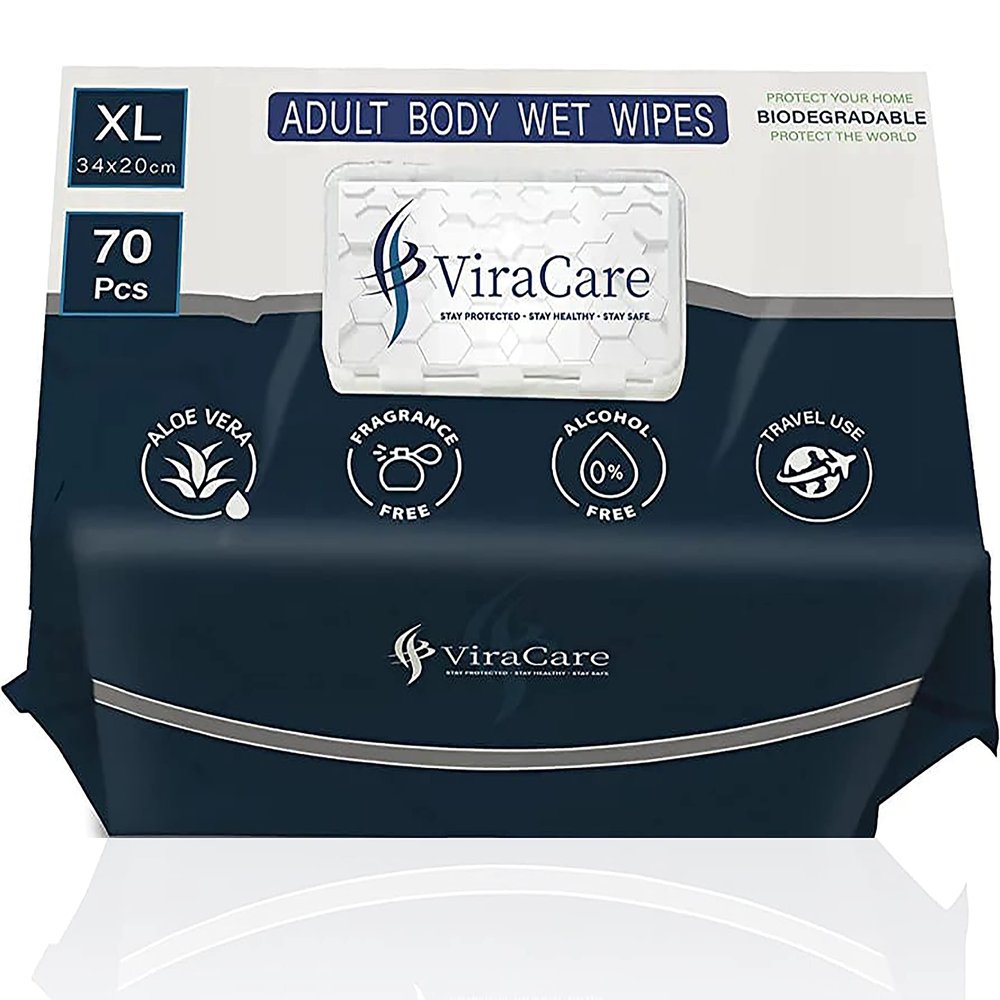 70 x Wet Wipes for Adults | Intimate Wipes with Aloe Vera | Biodegradable | Body Wipe for Adults No Shower | Shower Wipe | Extra Large | Size 34 x 20 cm | (1 Pack of 70) (70 Count (Pack of 1))