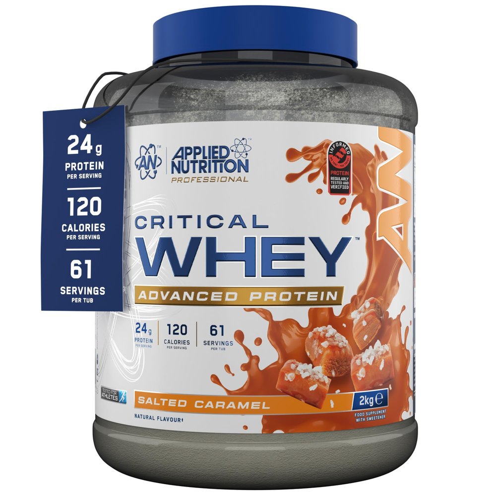 Applied Nutrition Critical Whey Protein Powder  24g Protein per Serving, High Protein Powder, Protein Shake with BCAAs & Glutamine  Muscle Growth & Recovery (2Kg - 61 Servings) (Salted Caramel)