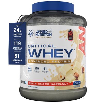 Applied Nutrition Critical Whey Protein Powder  24g Protein per Serving, High Protein Powder, Protein Shake with BCAAs & Glutamine Packaging May Vary (2Kg - 61 Servings) (White Choco Hazelnut)