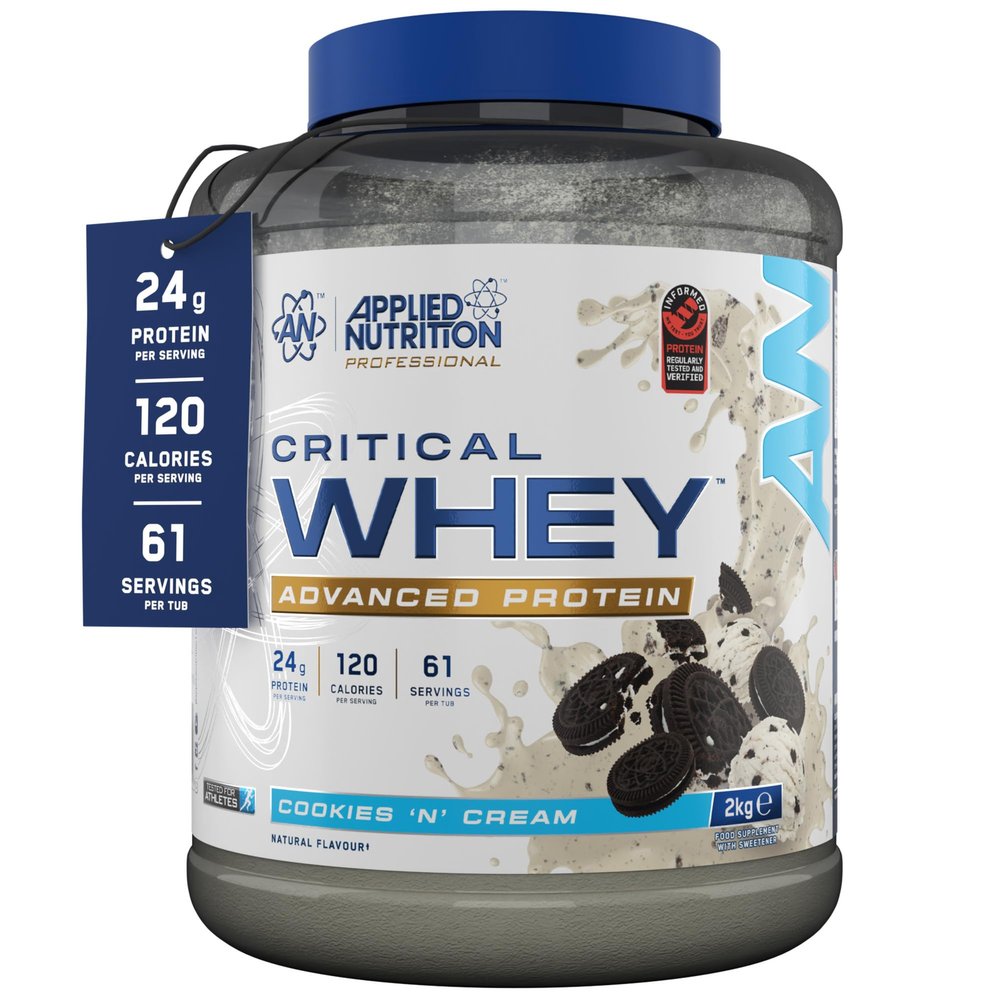 Applied Nutrition Critical Whey Protein Powder 24g Protein per Serving, High Protein Powder, Protein Shake with BCAAs & Glutamine Muscle Growth & Recovery (2Kg - 61 Servings) (Cookies N Cream)