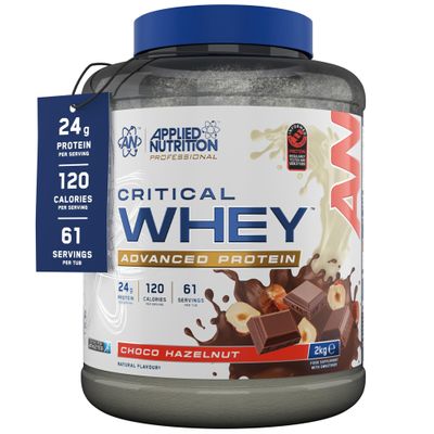 Applied Nutrition Critical Whey Protein Powder  24g Protein per Serving, High Protein Powder, Protein Shake with BCAAs & Glutamine Packaging May Vary (2Kg - 61 Servings) (Choco Hazelnut)