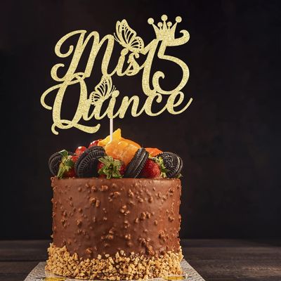 Kaoenla Mis Quince 15 Cake Topper-Glitter Gold Happy 15th BirthdayCheers to 15 Years15 QuinceaneraHappy 15th Birthday Decorations