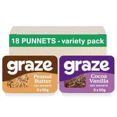 Graze - Protein Snacks Selection box - Peanut Butter & Cocoa Vanilla - Packaging may vary - Total 18 Snacks