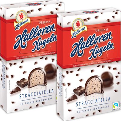 2x125g Halloren O's Balls Stracciatella - Pralines with Sracciatella Cream and coated in Dark Chocolate/Germany