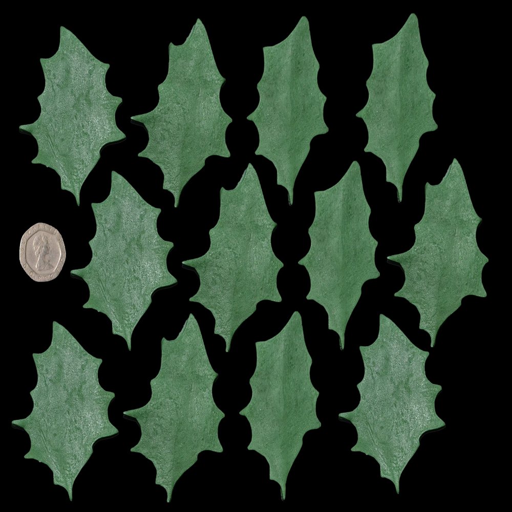 12 x Edible 3D Holly Leaves Leaf, 20 colours, toppers, decorations cake