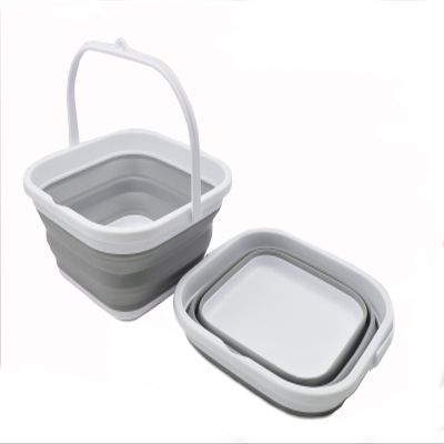 SAMMART 5.5L Collapsible Square Handy Bucket/Foldable SquareWater Pail/Portable Tub with Handle. (White/Grey (Set of 2))