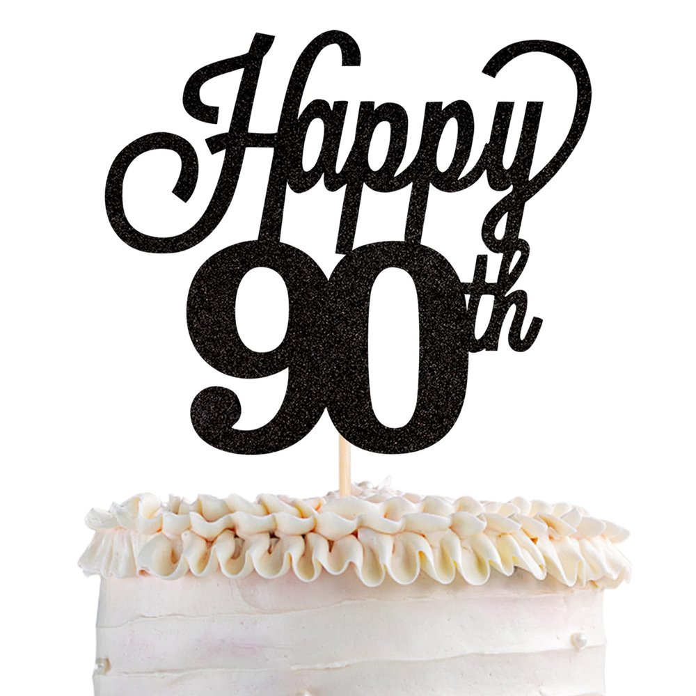 1 Pack Happy 90th Cake Topper Black Glitter Number 90 Ninty Birthday Cake Pick Decorations for Cheers to 90 Years Old 90th Birthday Wedding Anniversary Party Supplies Black