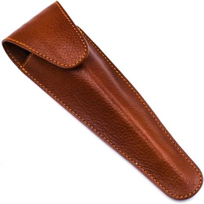Parker Saddle Brown Leather Travel Razor Case for Long Handle Cartridge Razors