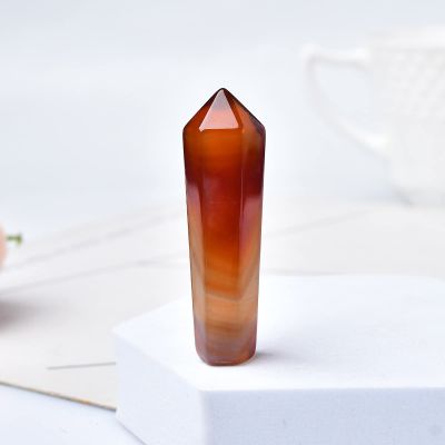 1PC Natural Carnelian Hexagonal Column Crystal Point Red Agate Stone Tower Mineral Crystal Home Decoration