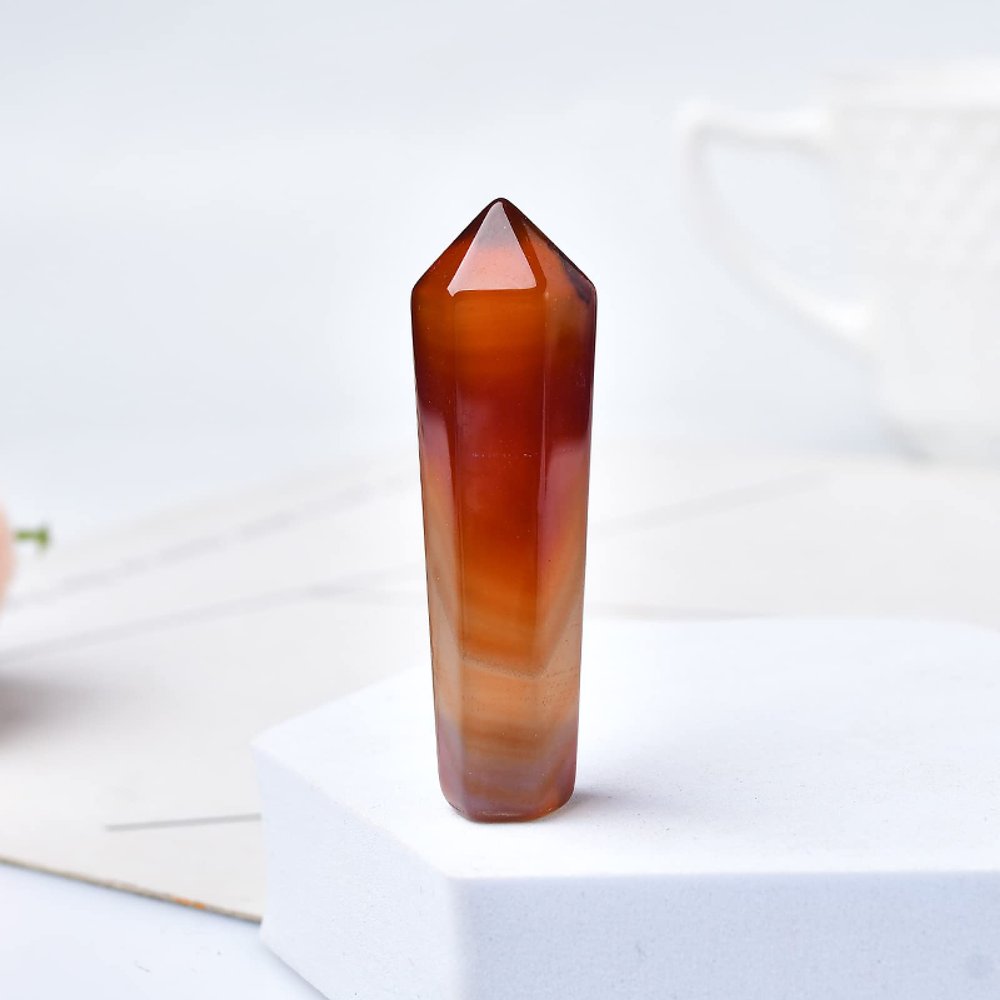 1PC Natural Carnelian Hexagonal Column Crystal Point Red Agate Stone Tower Mineral Crystal Home Decoration