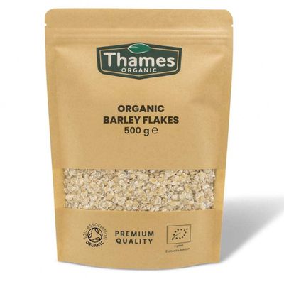Organic Barley Flakes-Certified Organic, Non-GMO, Vegan, No Additives, No Preservatives, Resealable Bag by Thames Organic 500g