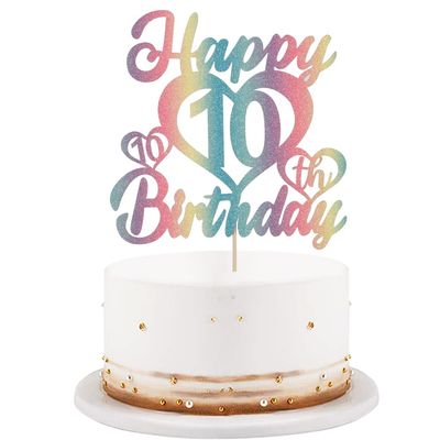 LVEUD Color flash Happy 10th birthday cake topper -Hello 10th cake topper-Happy 10th birthday party decorations