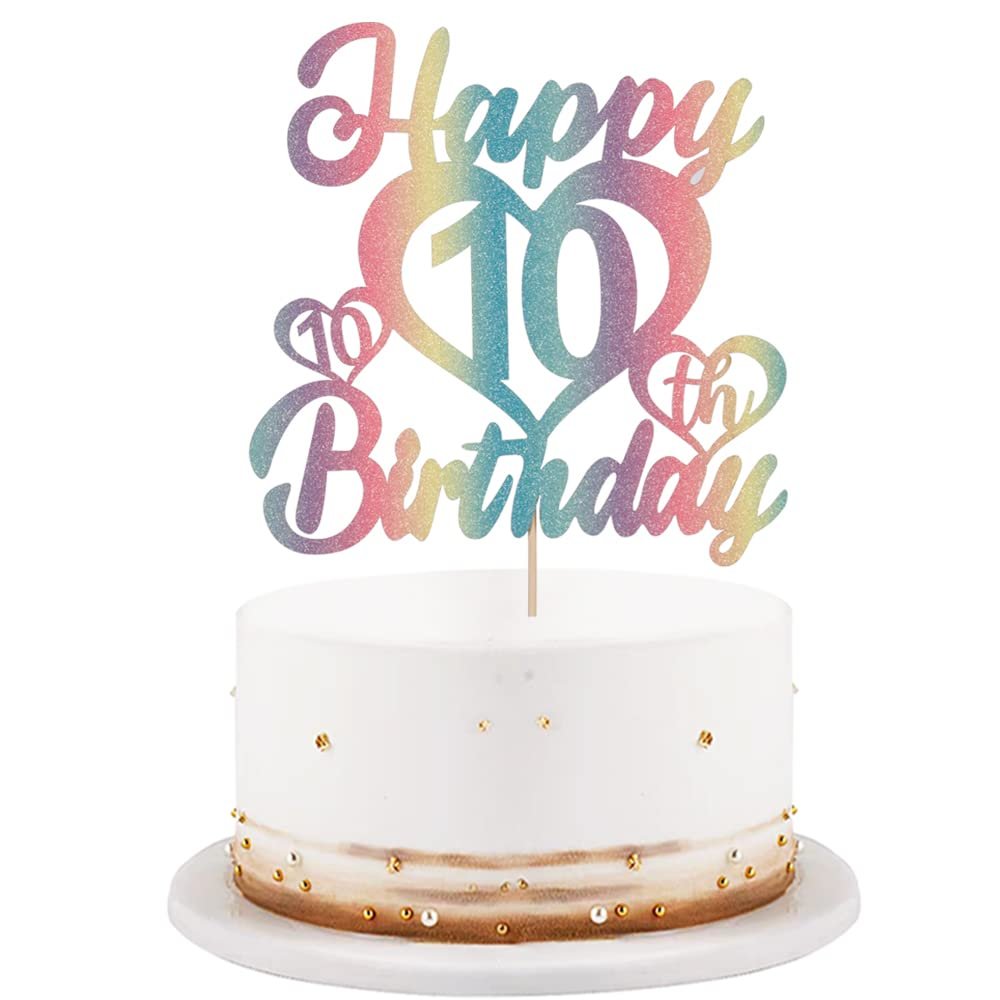 LVEUD Color flash Happy 10th birthday cake topper -Hello 10th cake topper-Happy 10th birthday party decorations