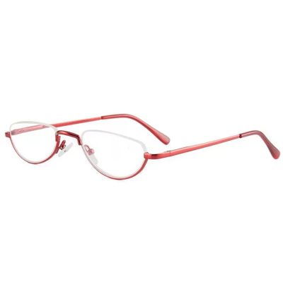 Retro Half Moon Reading Glasses for Men Women,Lightweight Metal Half Frame Computer Reader (Color : Red, Size : 2.5+)