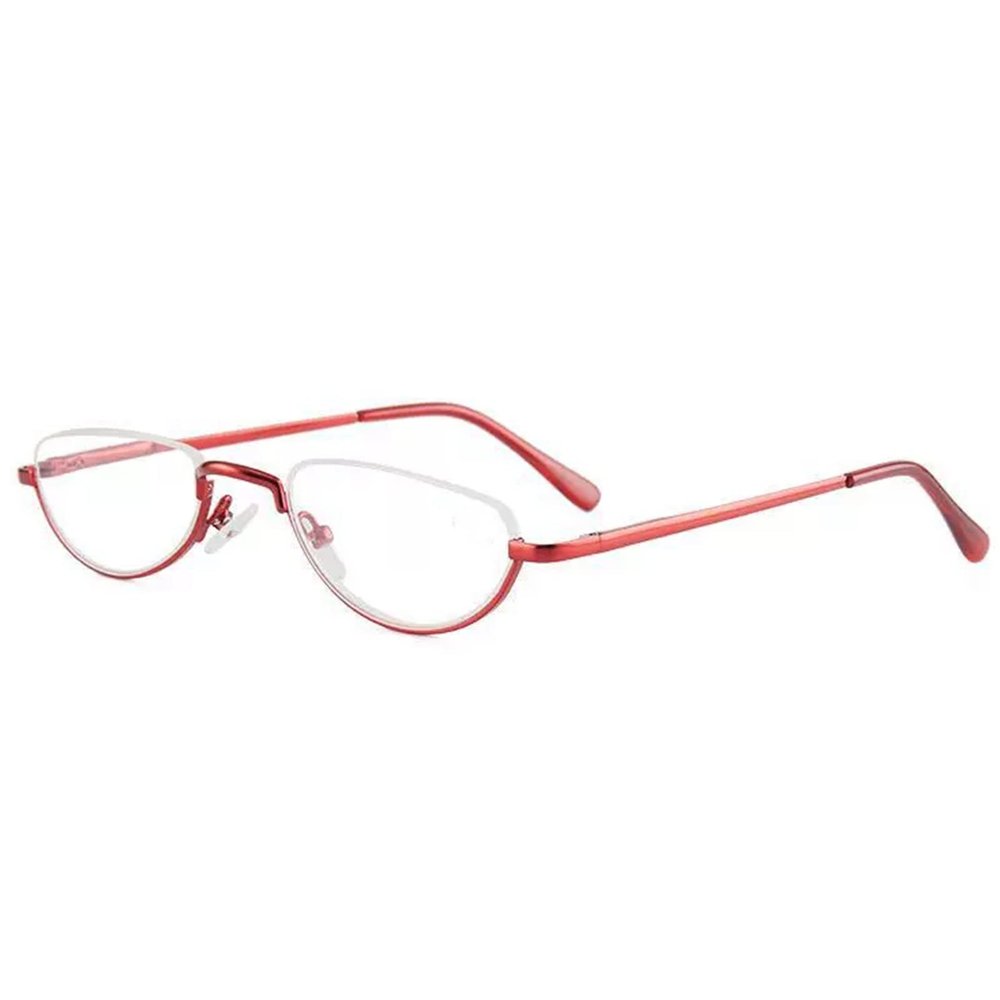Retro Half Moon Reading Glasses for Men Women,Lightweight Metal Half Frame Computer Reader (Color : Red, Size : 2.5+)