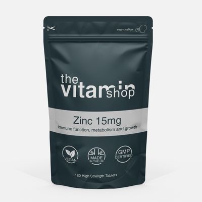 Zinc 15mg High Strength Vegan Tablets | 180 Tablets - Half Year Supply | Immune and Metabolism | Grip Sealed Pouch | Same Day Fast Secure Dispatch