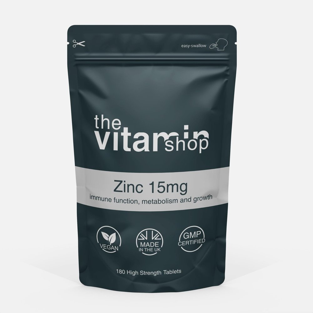 Zinc 15mg High Strength Vegan Tablets | 180 Tablets - Half Year Supply | Immune and Metabolism | Grip Sealed Pouch | Same Day Fast Secure Dispatch