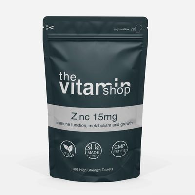 Zinc 15mg High Strength Vegan Tablets | 365 Tablets - One Year Supply | Immune and Metabolism | Grip Sealed Pouch | Same Day Fast Secure Dispatch