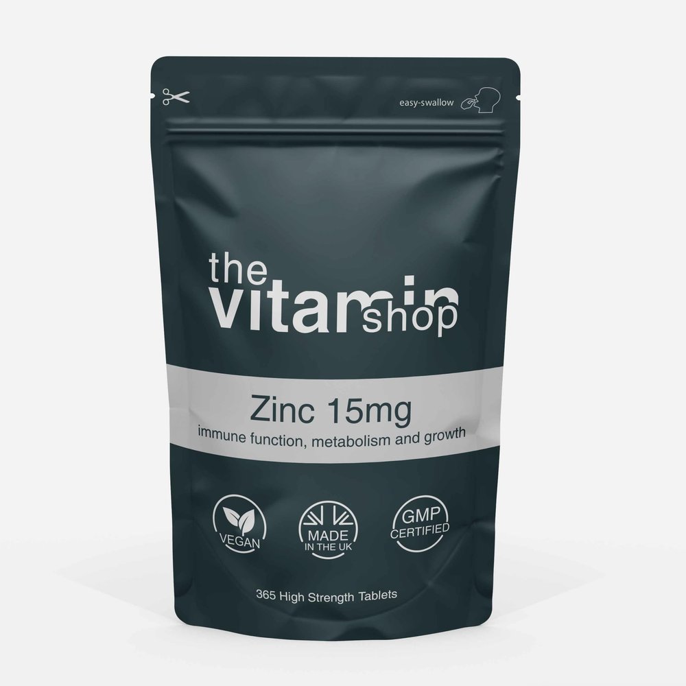 Zinc 15mg High Strength Vegan Tablets | 365 Tablets - One Year Supply | Immune and Metabolism | Grip Sealed Pouch | Same Day Fast Secure Dispatch
