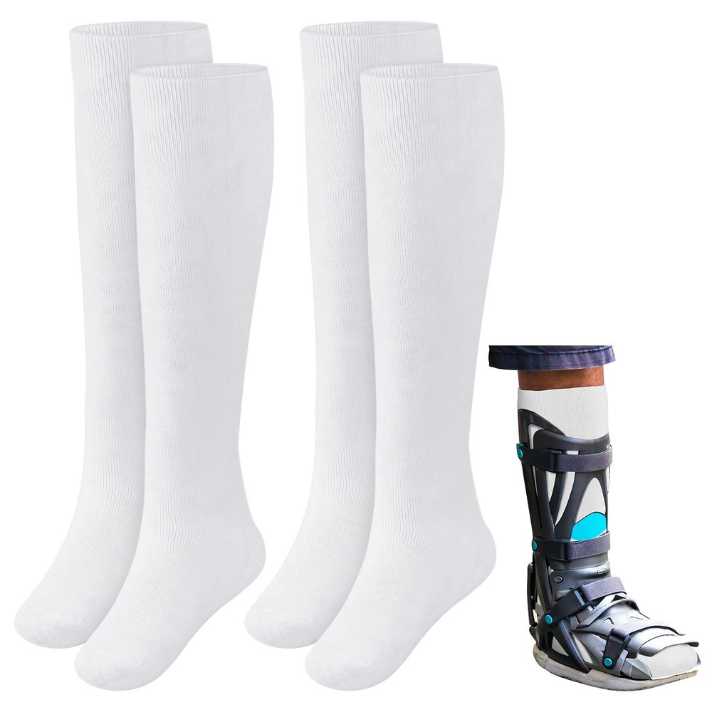 Seematn 2 Pairs Walking Boot Socks for Orthopedic Walker Brace Medical Boot Sock for Women and Men, One Size Fits Most(White)