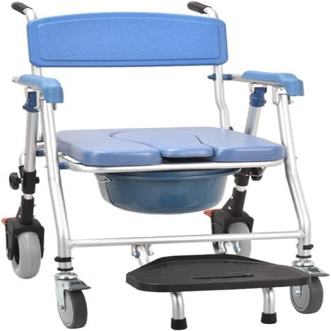 BLOHDI Toilet Commode Wheelchair Medical commode wheelchair One button Folding commode chair toilet Shower Chair use as mobile toilet travel friendly easy to fold (Color : A)