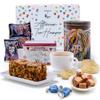 Hatties Gifts Afternoon Tea Hamper with English Teabags, Dundee Cake, Scottish Shortbread and Steven Brown Art Fudge Gourmet Biscuit Gift Set | Valentines Hamper view 1