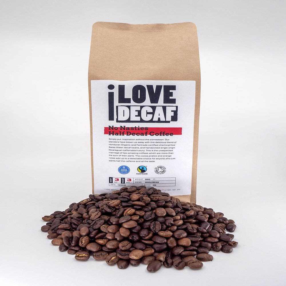 Low Caffeine No Nasties Swiss Water Half Decaf Coffee Beans 500g