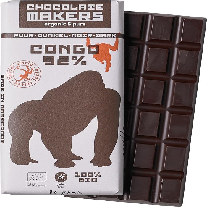 Chocolate Makers 'Congo' Organic 92% Dark Chocolate (Set of 10 80gr Bars)