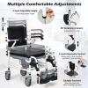 Commode Wheelchair, Height Adjustable Toilet Shower Chair with Removable Bucket, Flip-up Footrest and Sponge Cushion, for Elderdisabilities view 2
