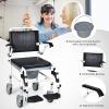 Commode Wheelchair, Height Adjustable Toilet Shower Chair with Removable Bucket, Flip-up Footrest and Sponge Cushion, for Elderdisabilities view 3