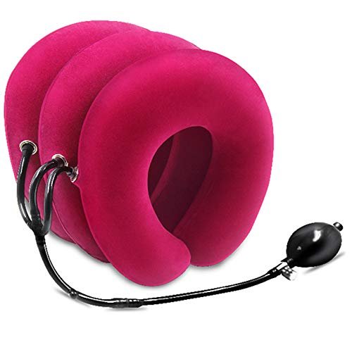 ADITAM Cervical Neck Traction Device Men and Women Inflatable Collar Brace Neck Decompression Support Neck Stretcher for Home Use Provides Pain Relief and Restores Spinal Curve,Red Double the comfort