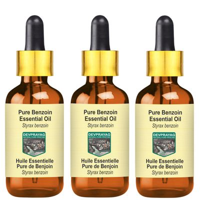 Devprayag Pure Benzoin Essential Oil (Styrax Benzoin) with Glass Dropper Natural Therapeutic Grade Steam Distilled (Pack of Three) 100ml X 3 (10 oz)