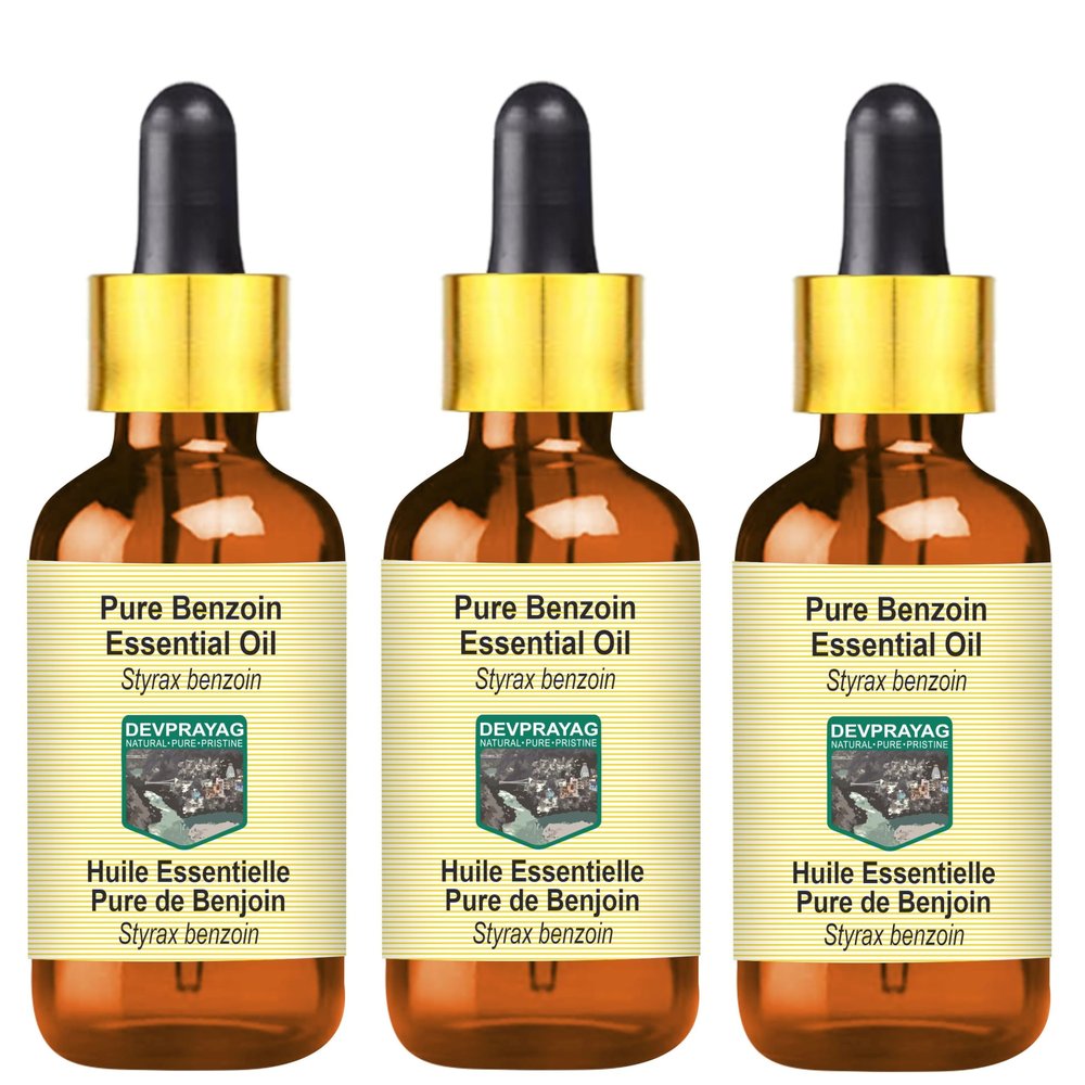 Devprayag Pure Benzoin Essential Oil (Styrax Benzoin) with Glass Dropper Natural Therapeutic Grade Steam Distilled (Pack of Three) 100ml X 3 (10 oz)
