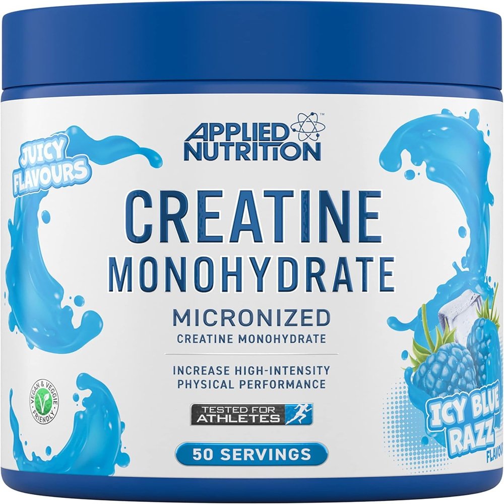 Applied Nutrition Creatine Monohydrate Powder 250g  100% Micronized Creatine  5g per Serving  Supports High-Intensity Performance  ICY Blue Razz  50 Servings