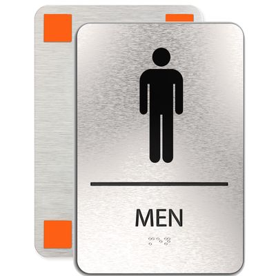 ADA Restroom Signs | 6x9 inches Restroom Signs for Business Brushed Aluminum with Braille and Mounting Tape, Easy Do-It-Yourself Install (Men's Bathroom Sign) Modern Bathroom Sign ADAsigns.org