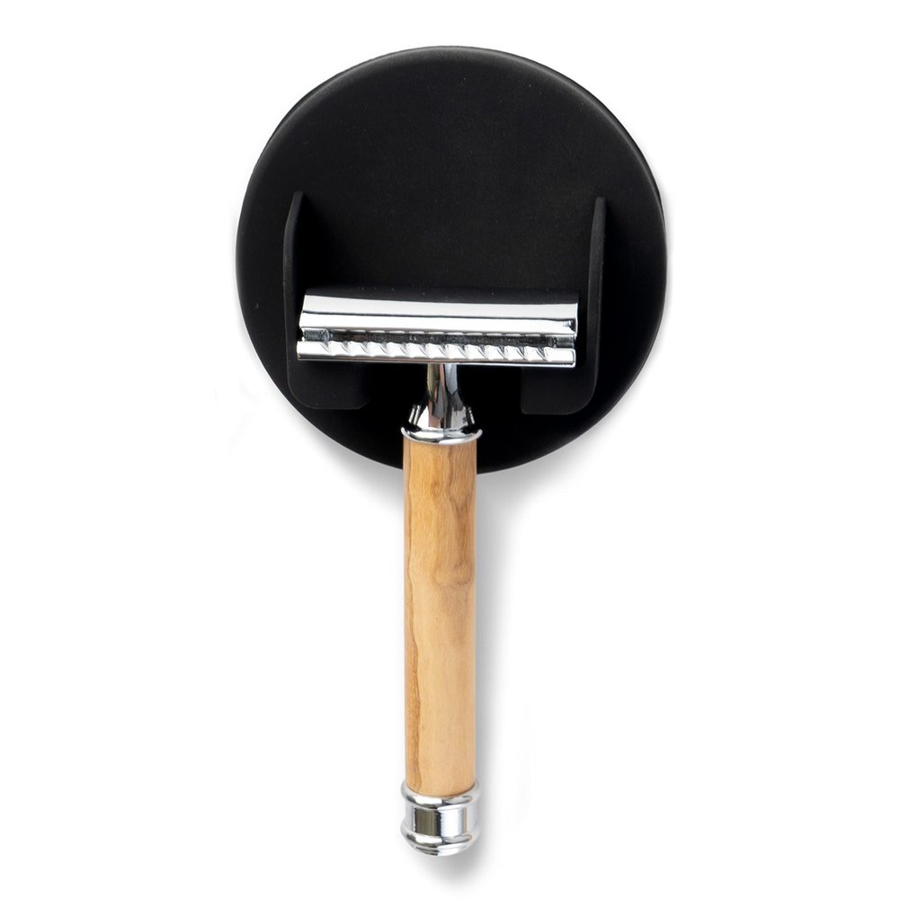 DELUXXOO High Quality Razor Holder Black Silicone Self-Adhesive as Bathroom Organiser and Decoration | Razor Holder | No Drilling | Extra Strong Hold