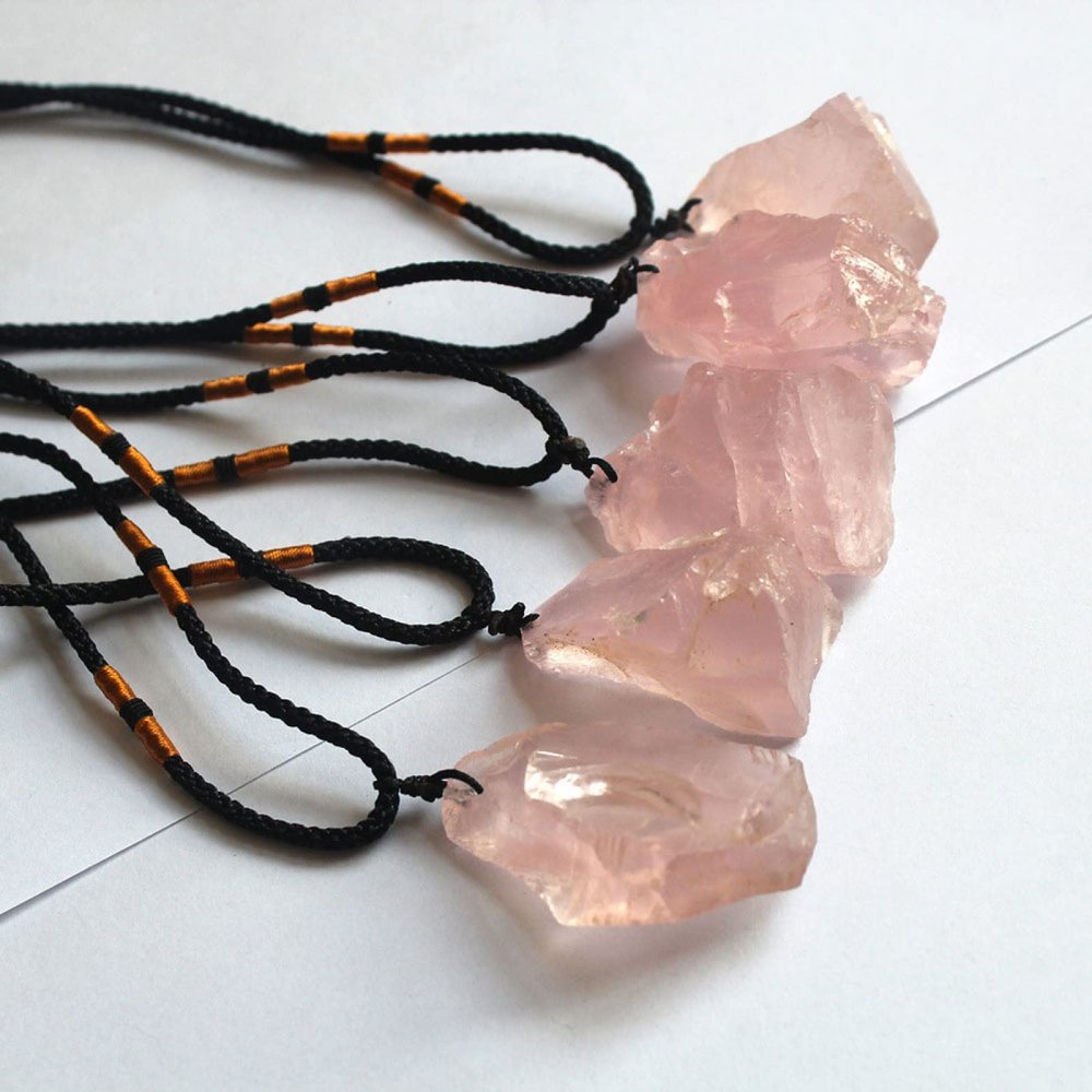 1pc Random Natural Raw Amethyst Clear Rose Citrine Rough Stone Necklace Quartz Crystal Mineral Pendant Gift Gems,Rose,1pc Random String