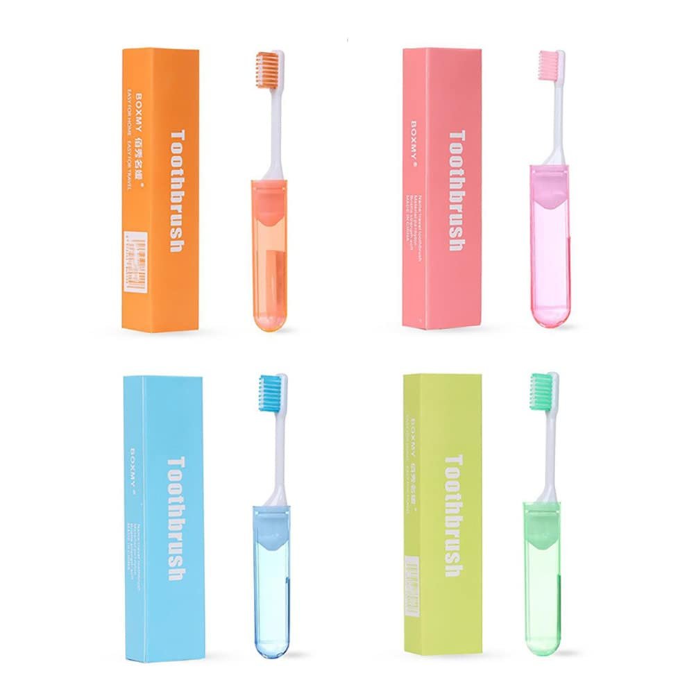 VOANZO 4pcs Travel Toothbrush Folding Toothbrush with Toothbrush Box soft Individually Wrapped Toothbrush for Travel Camping School Home