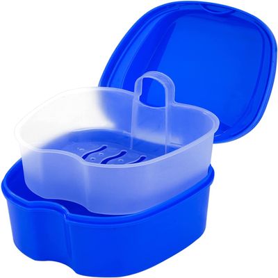 Denture Bath Box Orthodontic Teeth Retention Box Plastic Denture Bath Box Denture Cleaning kit Container Soaking Denture Bath Box for Storage Soaking Denture Cleaning Cartridge Filter 1 (Dark Blue)