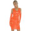 Plus Size PVC Mini Tank Dress Sexy PU Patent Leather Sheath Dress Mini Low Cut Slim Latex Nightclub Dresses with Gloves,Orange,5XL view 1