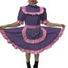 Adult Sexy Lockable Cross Dressing Sissy Maid PVC Dress Lockable Uniform Apron Costume Jumpsuits Rompers,Dark Purple,4XL view 1