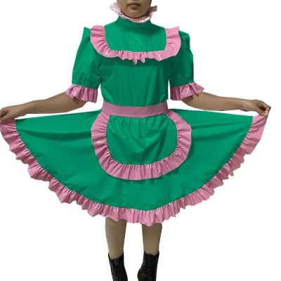 Adult Sexy Lockable Cross Dressing Sissy Maid PVC Dress Lockable Uniform Apron Costume Jumpsuits Rompers,Peacock Green,7XL